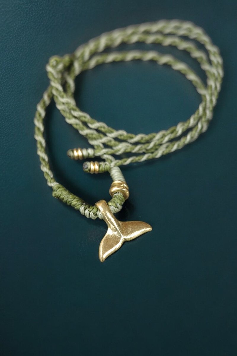 寻找你的小幸运-黄铜鲸鱼尾蜡绳编项链01 - 项链 - 铜/黄铜 