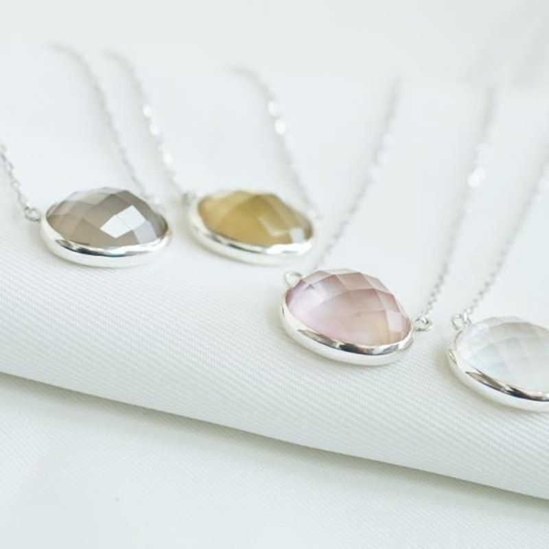 Crystal and white pearl oyster pendant - 项链 - 纯银 蓝色