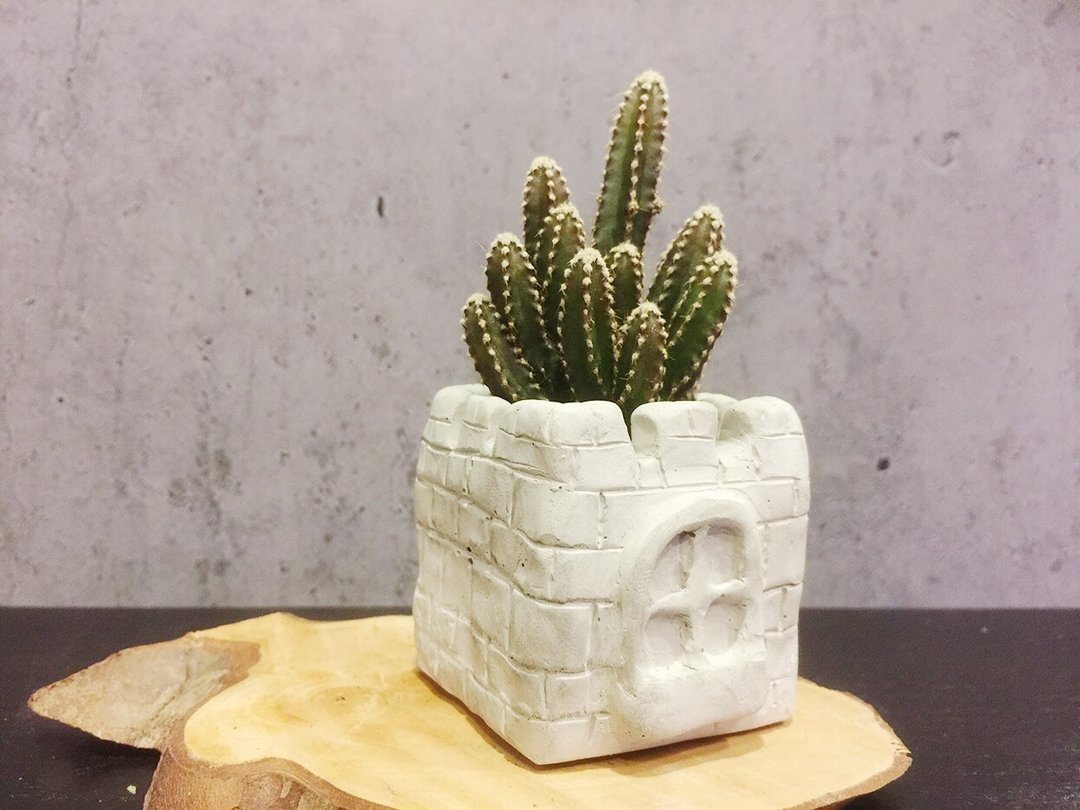 豆豆多肉植物与小杂货-手工泥盆手感随创系列-小城堡 - 植栽/盆栽 - 水泥 灰色