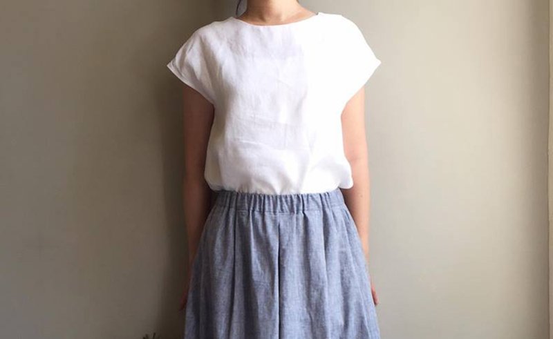 亲爱的小白鸽/经典白色亚麻圆领法式袖小上衣/短袖上衣100%亚麻 - 女装上衣 - 棉．麻 白色