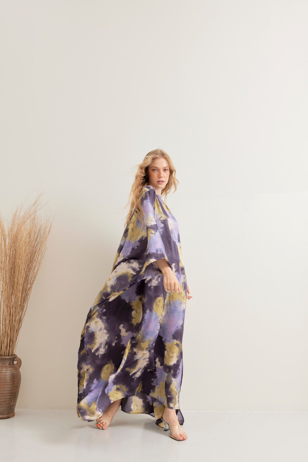Tiedye Boho Silk Caftan Dress, Kaftan for Woman, Summer Dress - 洋装/连衣裙 - 丝．绢 蓝色