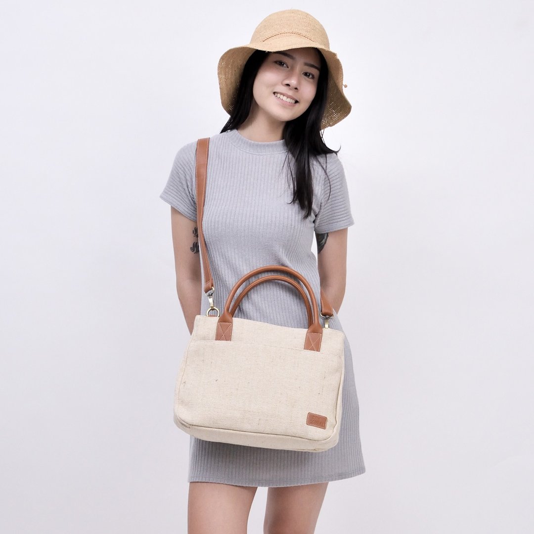2way tote - 米白色 - 手提包/手提袋 - 棉 白色