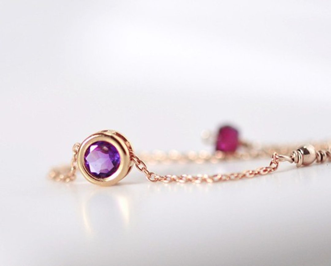 [February Birthstone] Amethyst Bezel Chain Ring Slide Adjuster - 戒指 - 宝石 
