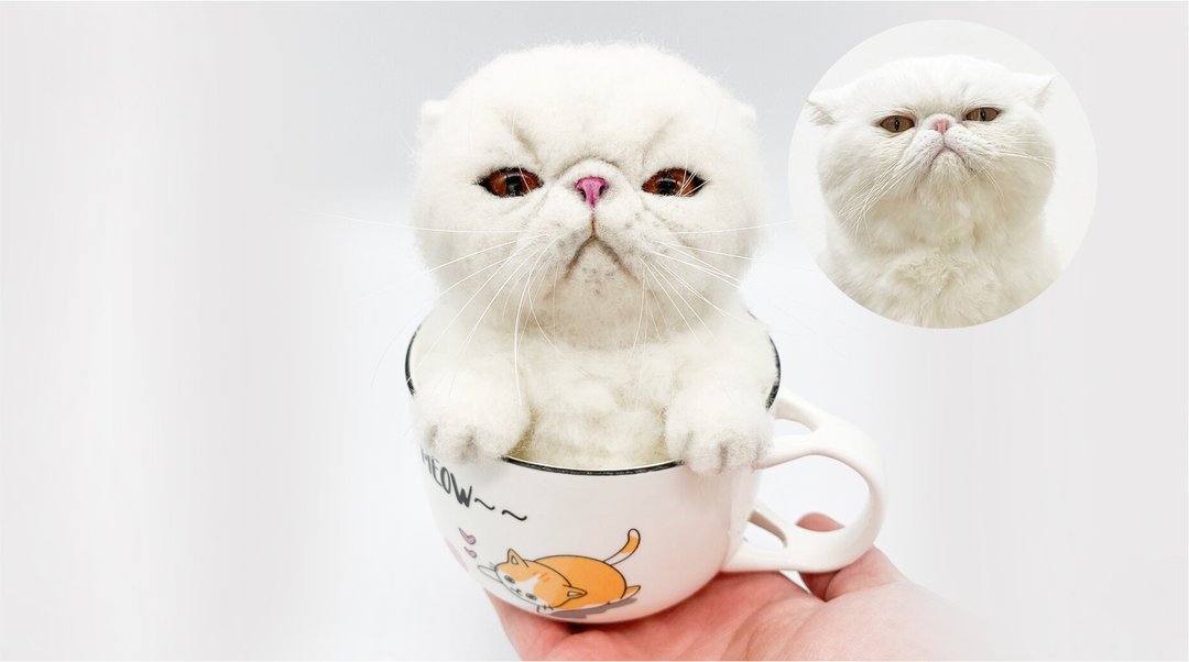 茶杯羊毛毡公仔订制 宠物 猫 狗 - 摆饰 - 羊毛 白色