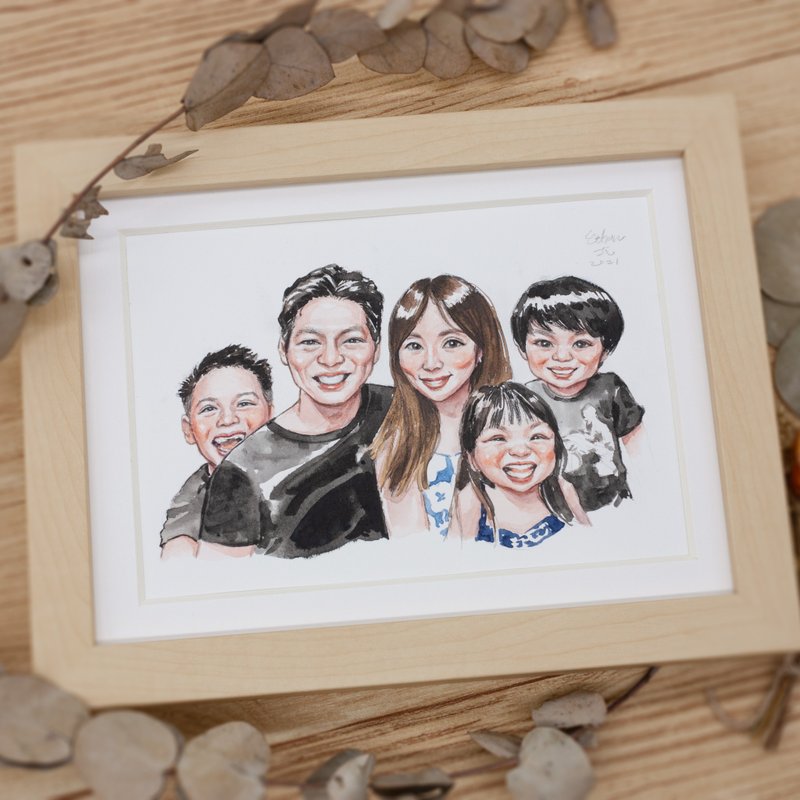 【伊森肖像画】- 五人 似颜绘 (7寸/相框需另购) - 喜帖 - 纸 白色