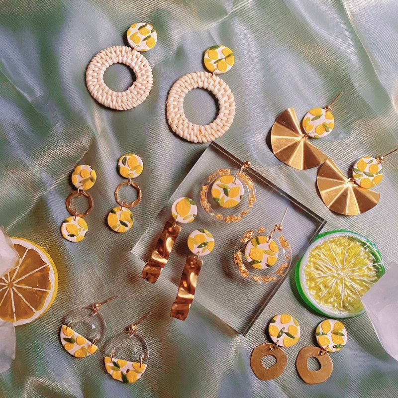 14k包金| 柠檬树下 | 软陶耳环 | 耳夹请备注 - 耳环/耳夹 - 陶 