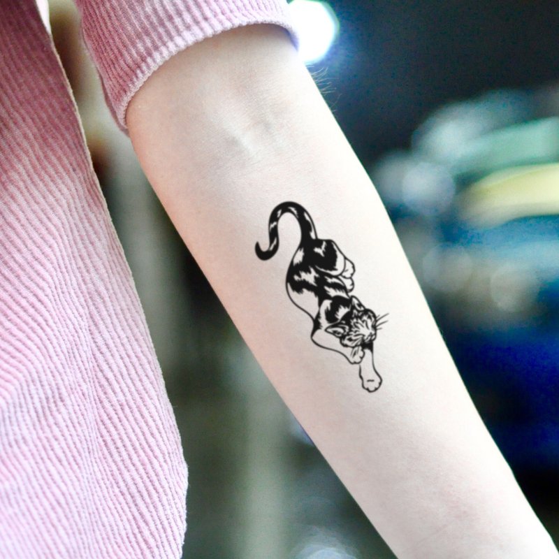 OhMyTat 印花布猫 Calico Cat 刺青图案纹身贴纸 (2 张) - 纹身贴 - 纸 黑色