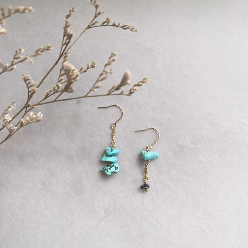 14K包金矿石耳环_Jasmine 14KGF earrings - 耳环/耳夹 - 水晶 蓝色