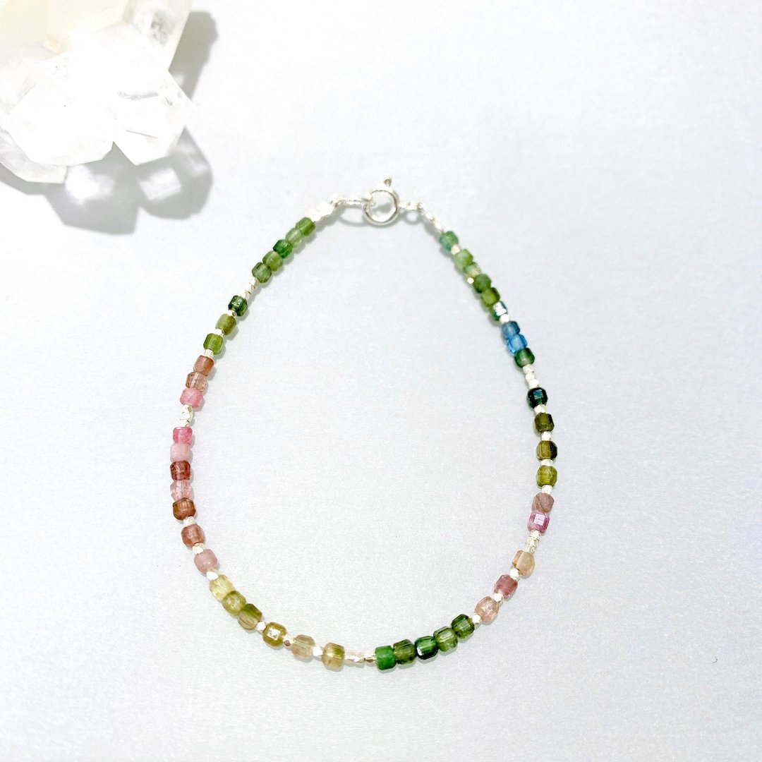 Ops Tourmaline Gemstone Silver-碧玺/纯银/手链/限定/方糖/手链 - 手链/手环 - 宝石 多色