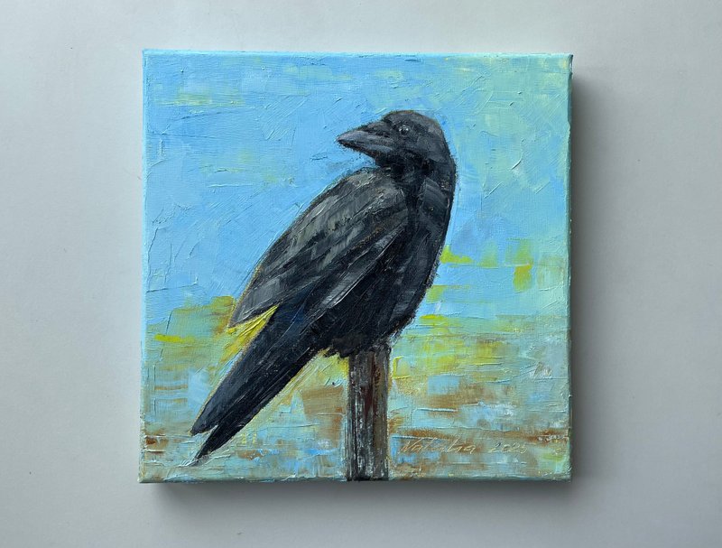 乌鸦原创油画，画布已绷好 - 蓝色系居家装饰 - 墙贴/壁贴 - 棉．麻 黑色