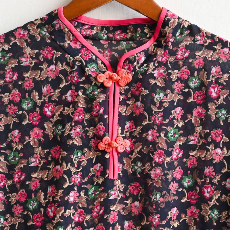 【蛋植物古着】夏蕾中式风格盘扣古着洋装 - 洋装/连衣裙 - 其他人造纤维 