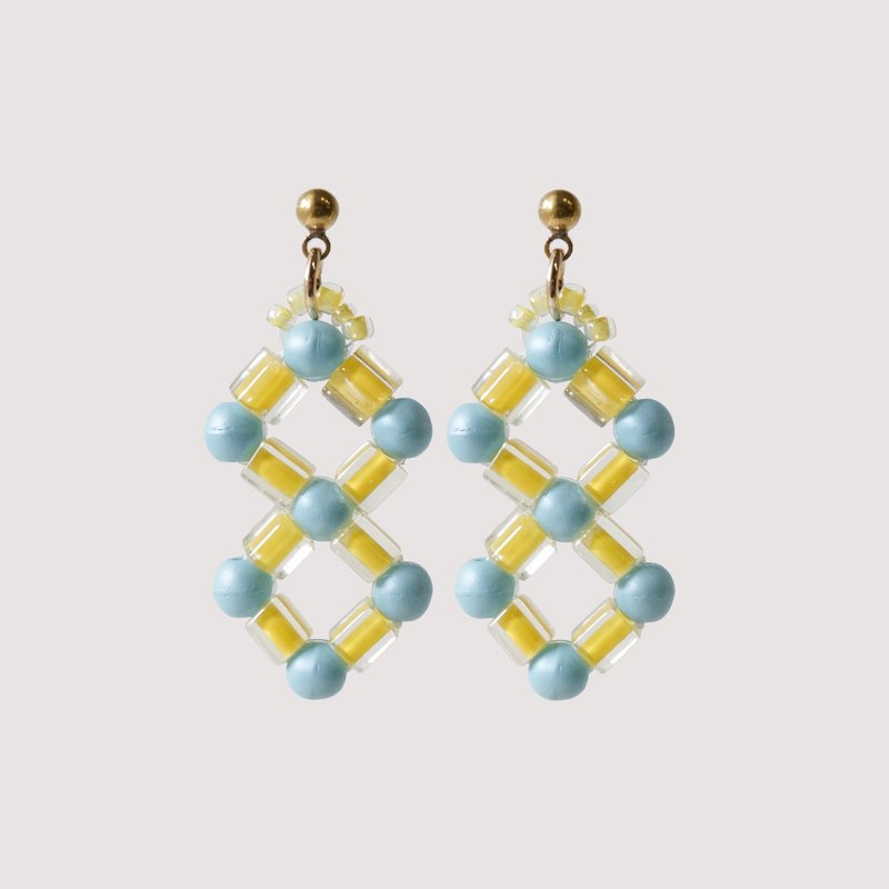 双方块花砖 - 亮黄 耳针耳夹 - 耳环/耳夹 - 玻璃 黄色