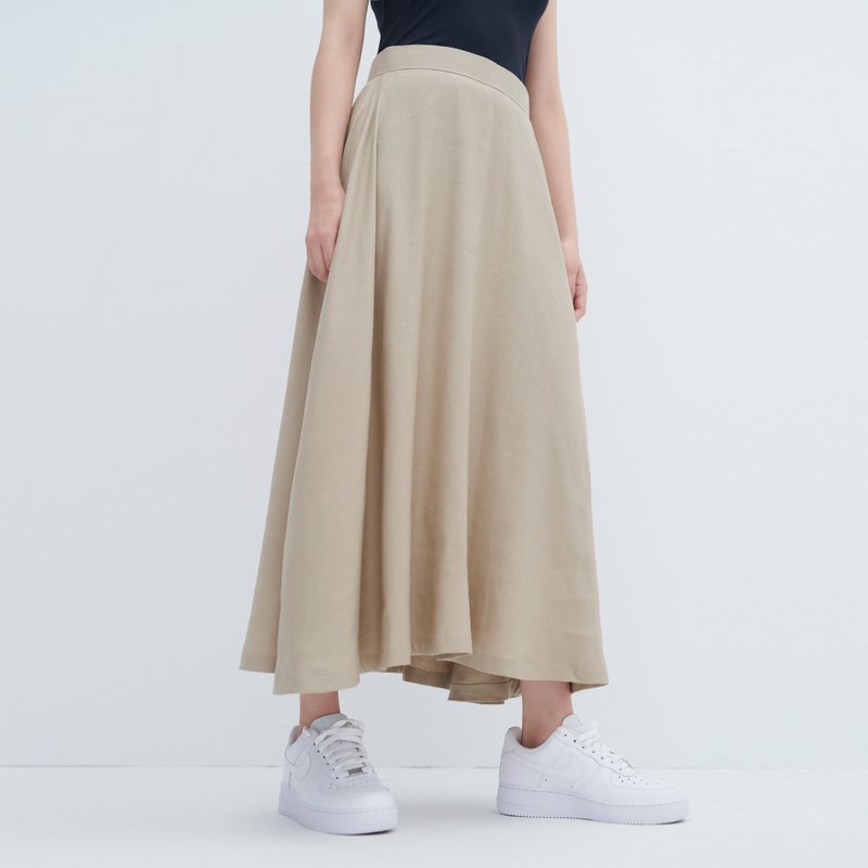 剪接半圆裙 - 裙子 - 棉．麻 卡其色