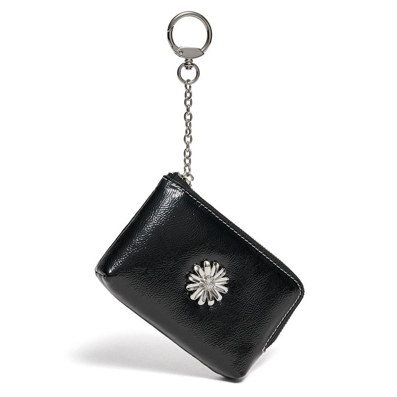 雏菊造型钥匙圈 零钱包 卡片夹 黑色 - 皮夹/钱包 - 真皮 黑色