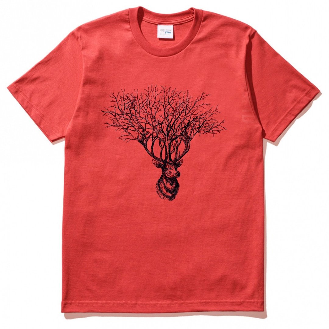 Deer Tree【现货】短袖T恤 红色 鹿树麋鹿设计文青自创品牌动物 - 女装上衣 - 棉 红色