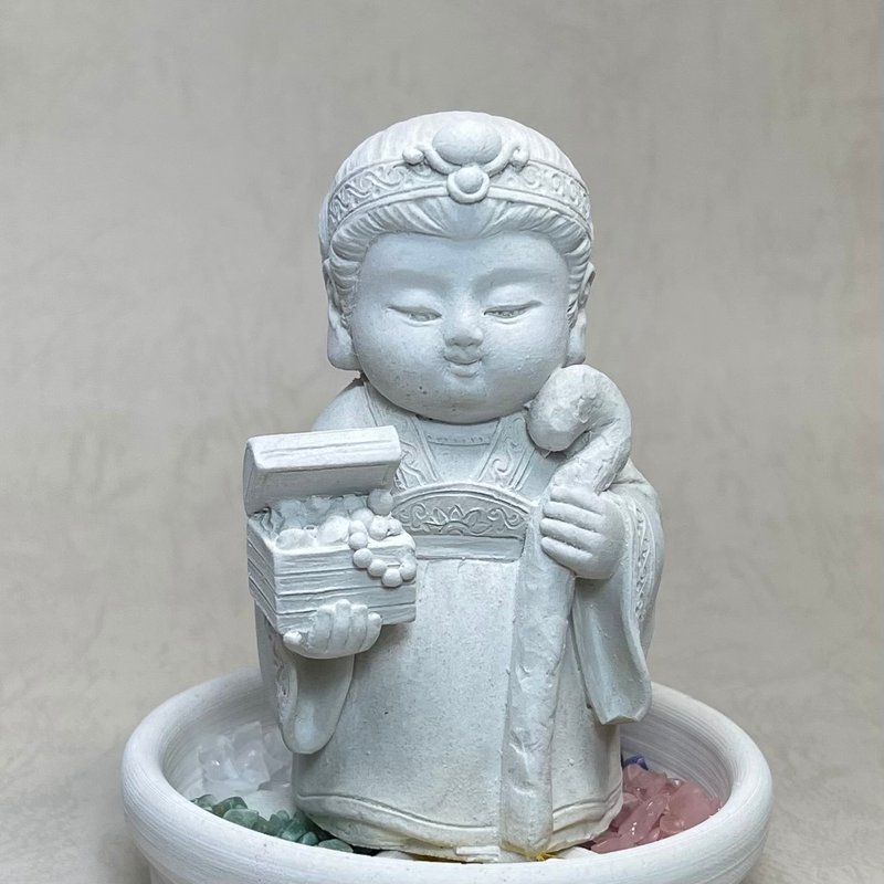 开运公仔 五行矿石水晶扩香之土地婆婆 小盘套组 赠5ml纯精油 - 香薰/精油/线香 - 水泥 白色