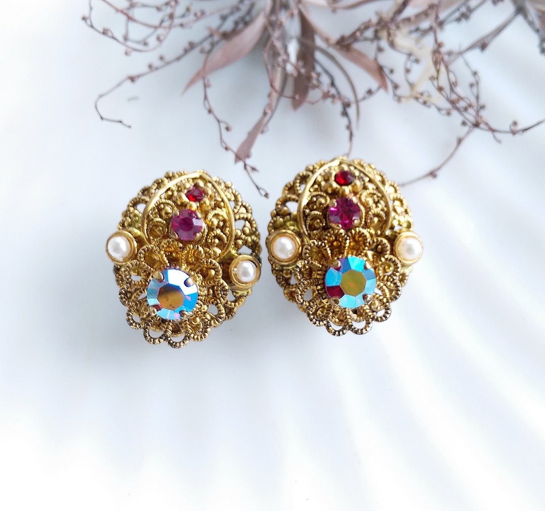 Vintage Jewelry  西德制 花丝 立体优美 典雅 夹式耳环 - 耳环/耳夹 - 其他材质 金色