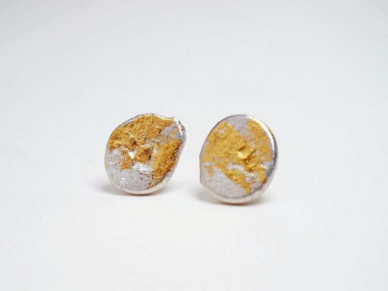 【Coal 系列】 #a266 白岩贴金耳环/ 925银/ 手工礼物/ 定制化 - 耳环/耳夹 - 银 金色