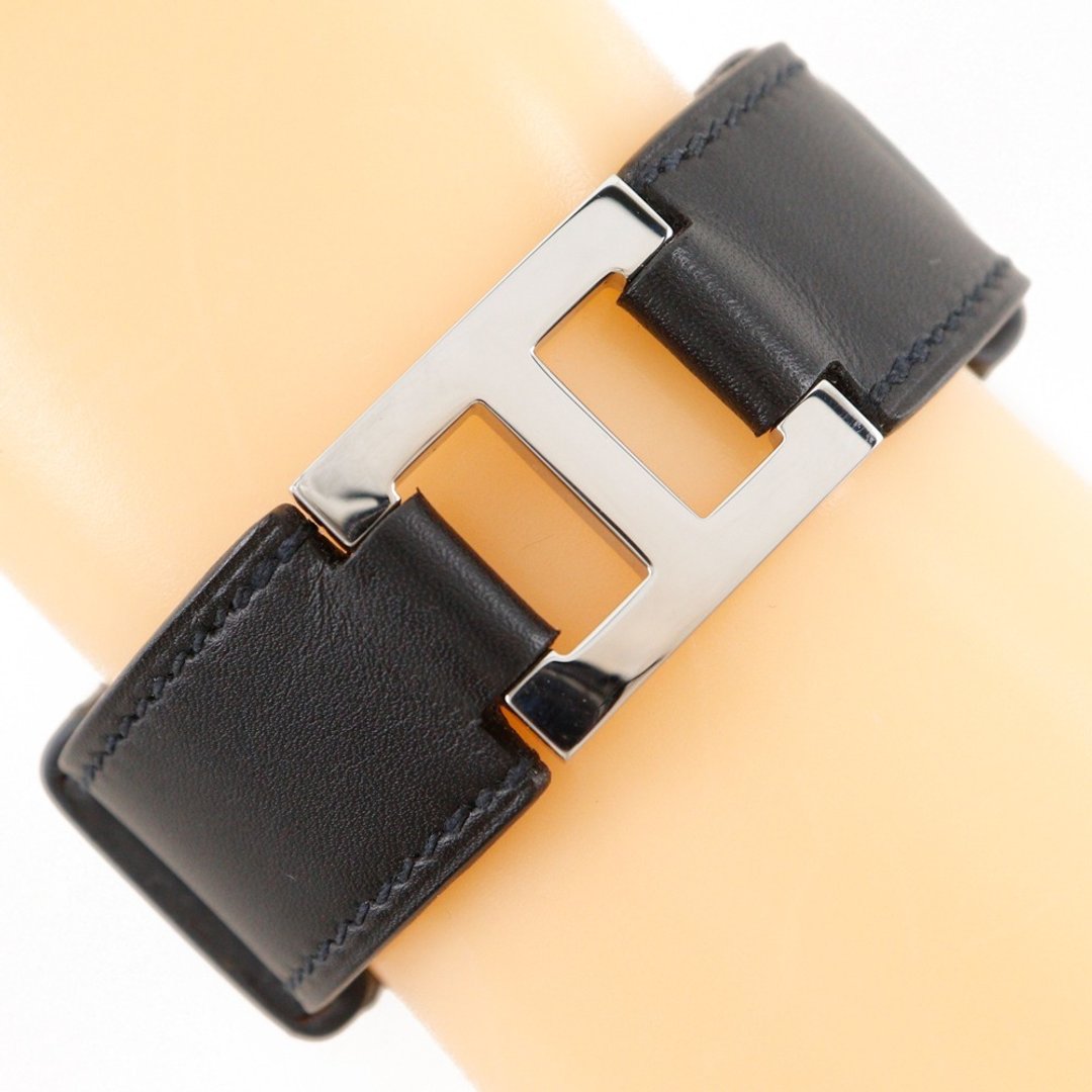 【日本直送】爱马仕 HERMES H Logo 手镯 手链 顶级小牛皮 黑色/银色五金 约 17g 中性【二手】 - 手链/手环 - 真皮 黑色