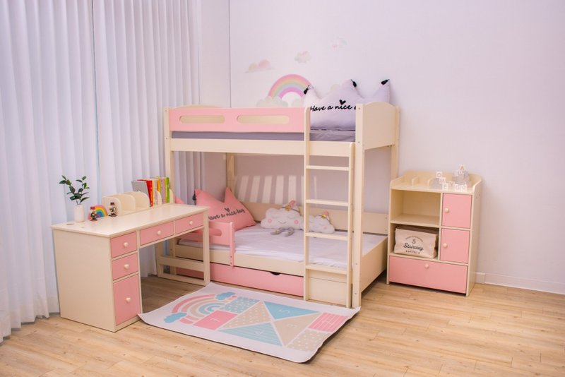粉红公主双人上下铺床组 - 儿童家具 - 木头 粉红色
