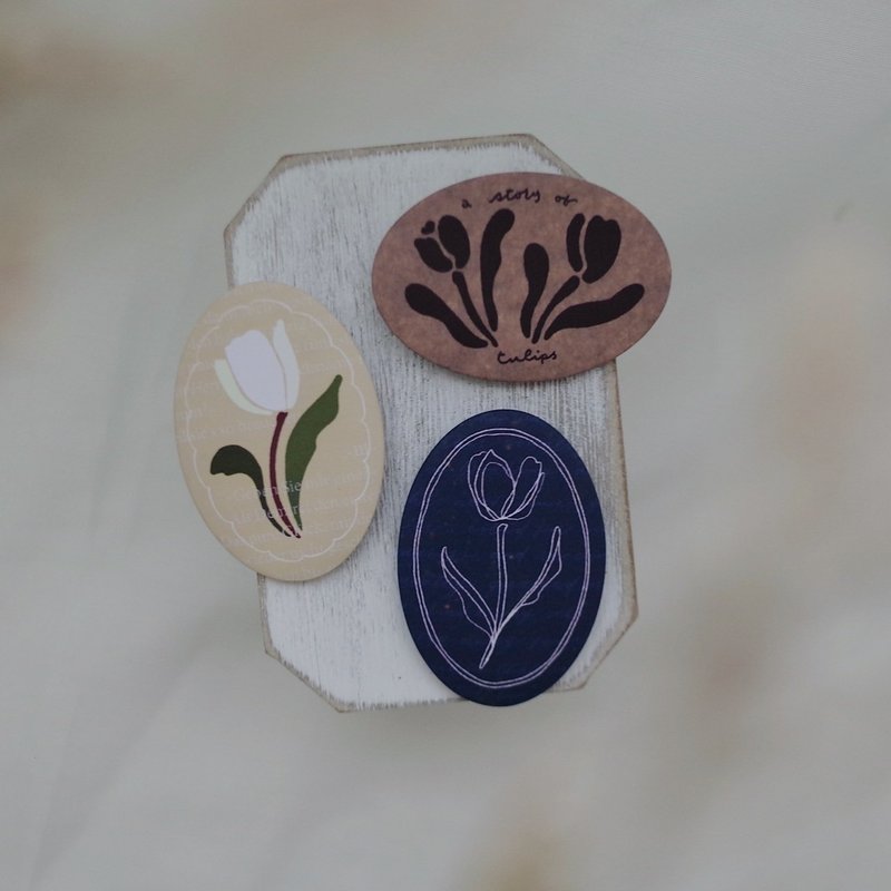 郁金香插画胸章 | Story of the Tulip : Button Badge - 徽章/别针 - 塑料 白色