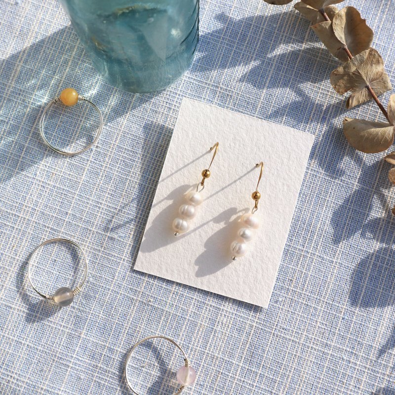 淡水珍珠系列-鲜奶丸子 可改夹式 - 耳环/耳夹 - 珍珠 白色