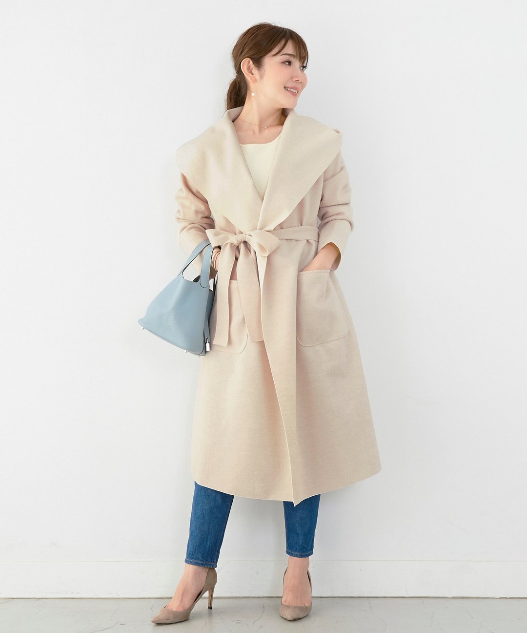 Coat Made in Japan Herringbone material Hooded / Liala x PG - 女装西装外套/风衣 - 棉 白色