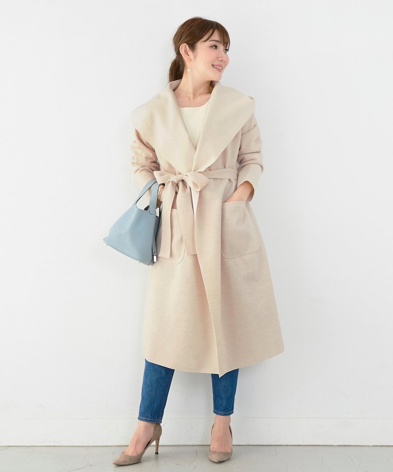 Coat Made in Japan Herringbone material Hooded / Liala x PG - 女装西装外套/风衣 - 棉．麻 白色