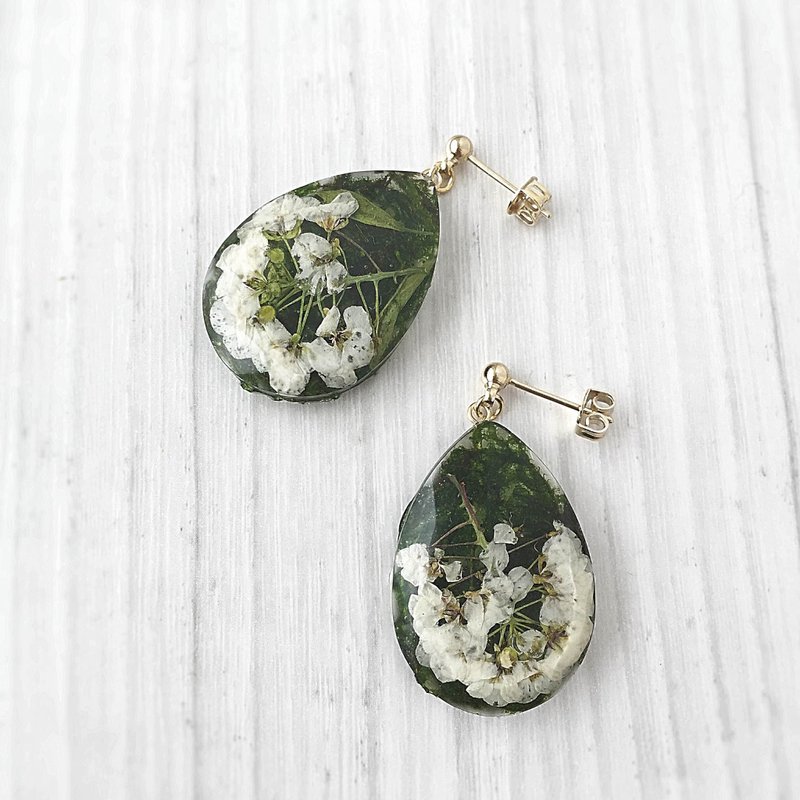 Moss and pressed flower drops earrings / earrings - 耳环/耳夹 - 植物．花 绿色
