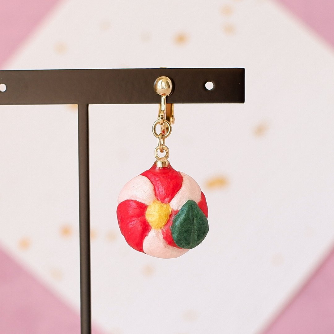 和纸饰品 耳夹/耳针 椿 椿花 炼切 和菓子 - 耳环/耳夹 - 其他材质 红色