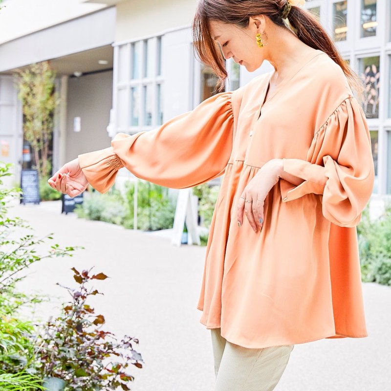 3way tunic blouse with beautiful soft drape | Coral - 女装衬衫 - 其他材质 粉红色
