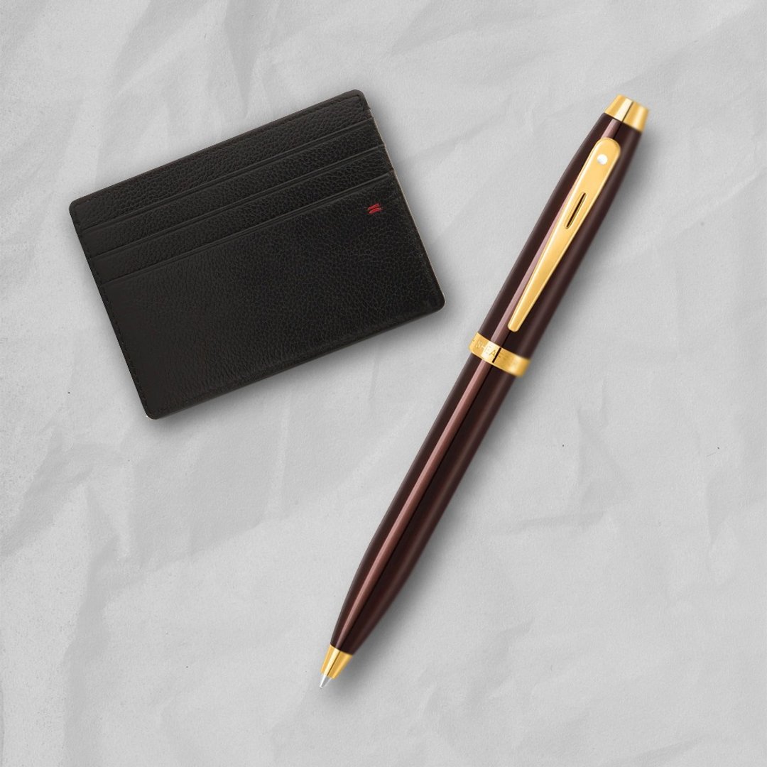 【SHEAFFER】100 系列亮棕金夹原子笔 + 经典卡夹礼盒 免费刻字 - 圆珠笔/中性笔 - 其他金属 咖啡色