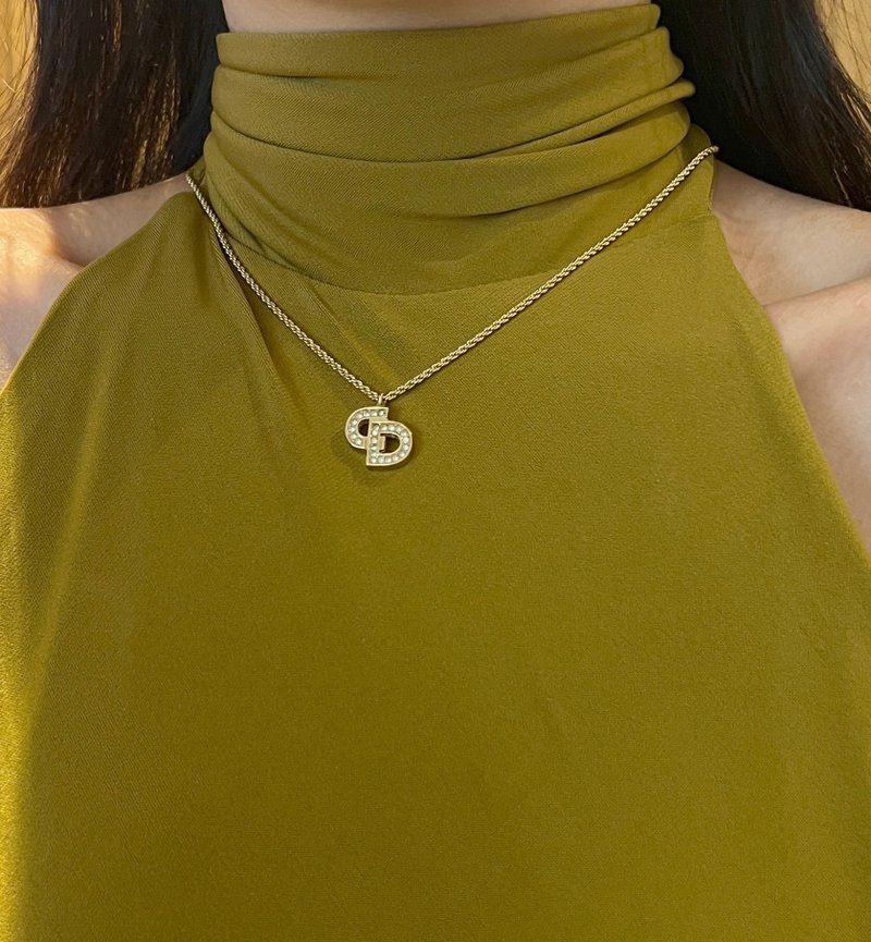 Dior CD水钻颈链项链 情人节礼物 附饰物盒 日本中古Vintage - 项链 - 其他金属 金色