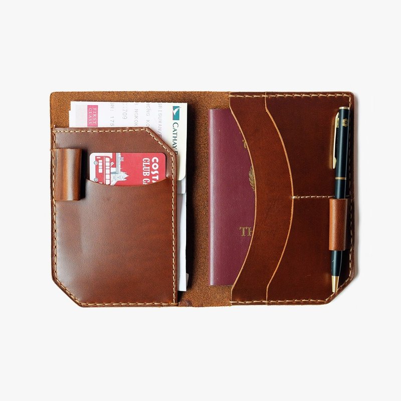 Leather Hand-Stitching Passport Holder and Case with pen - 护照夹/护照套 - 真皮 
