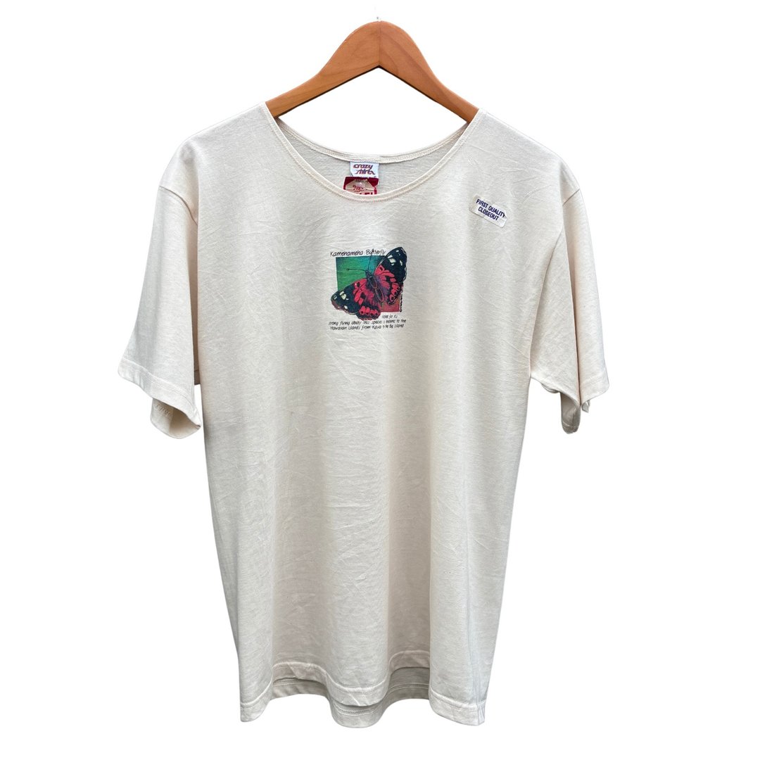 复古 90 年代 Crazy Shirts 夏威夷神蝶 T 恤 M 全新库存 稀有 - 男装上衣/T 恤 - 棉 白色