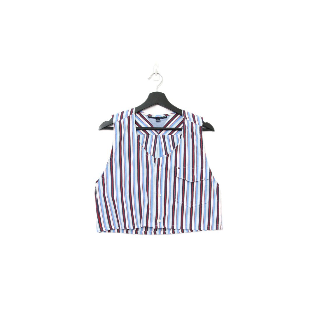 Back to Green-再制水洗丹宁条纹背心 蓝混红tt-03 vintage vest - 女装背心 - 棉 