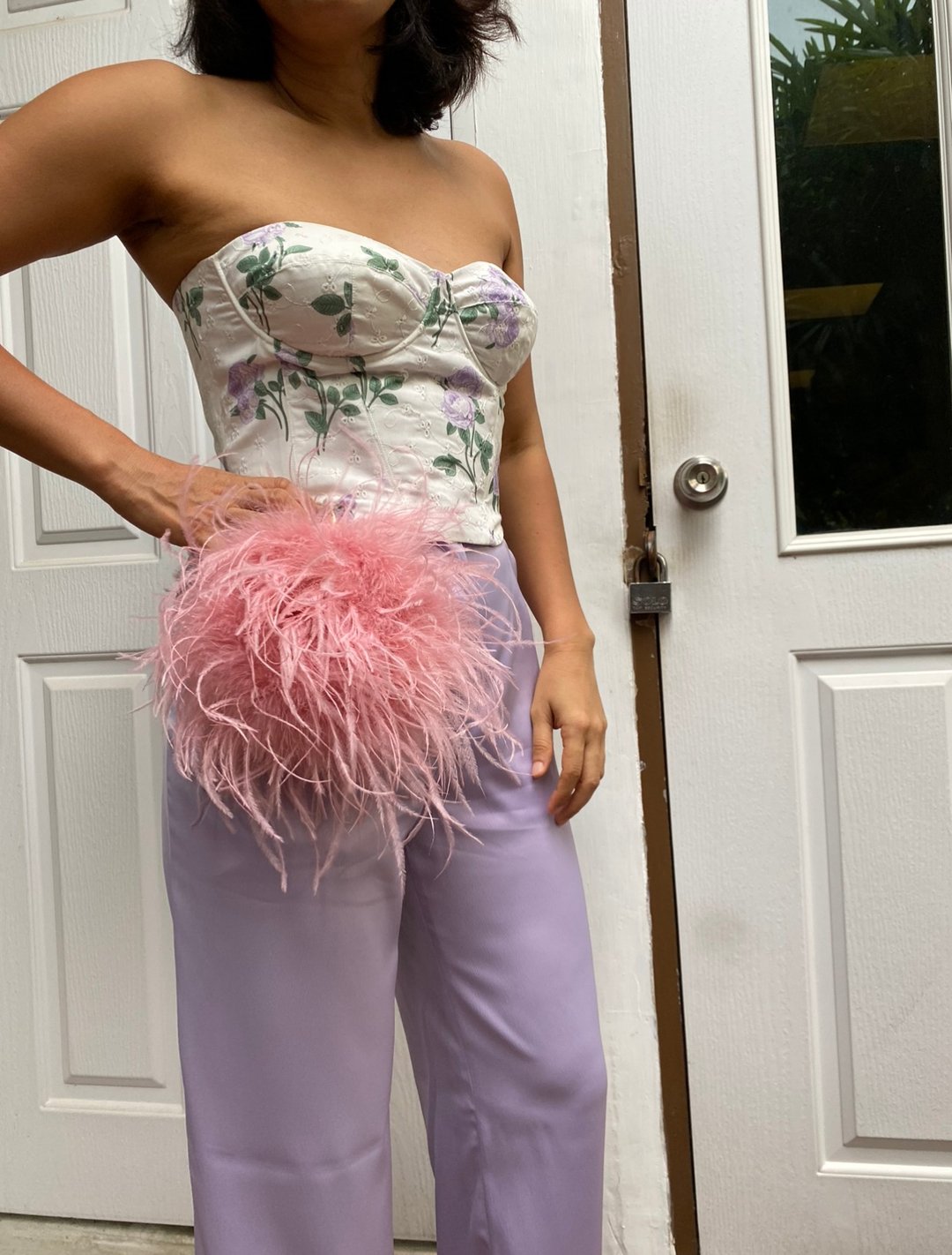Ray dusty rose pink feathers mini bag for cocktail party - 手提包/手提袋 - 羽绒 粉红色