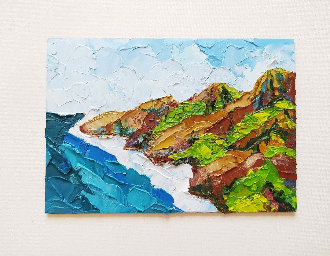 Mountain landscape oil painting impasto original work mountain art see art - 墙贴/壁贴 - 其他材质 绿色