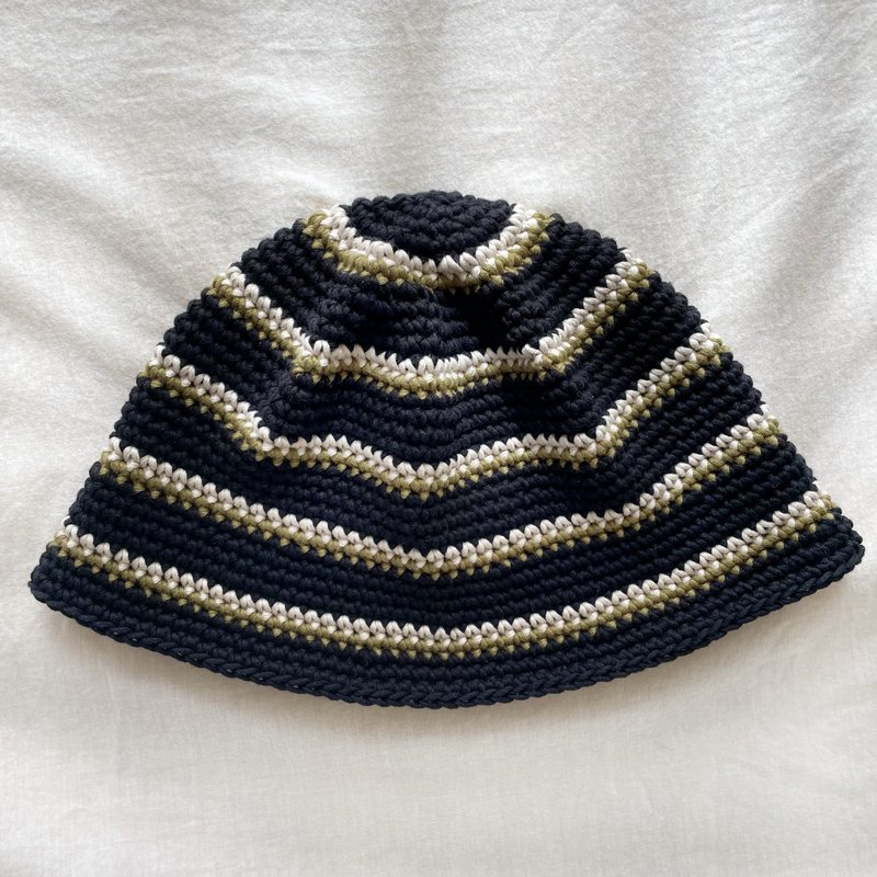 手作编织帽/毛线帽/渔夫帽/手工钩针帽/针织帽 - 帽子 - 棉．麻 黑色