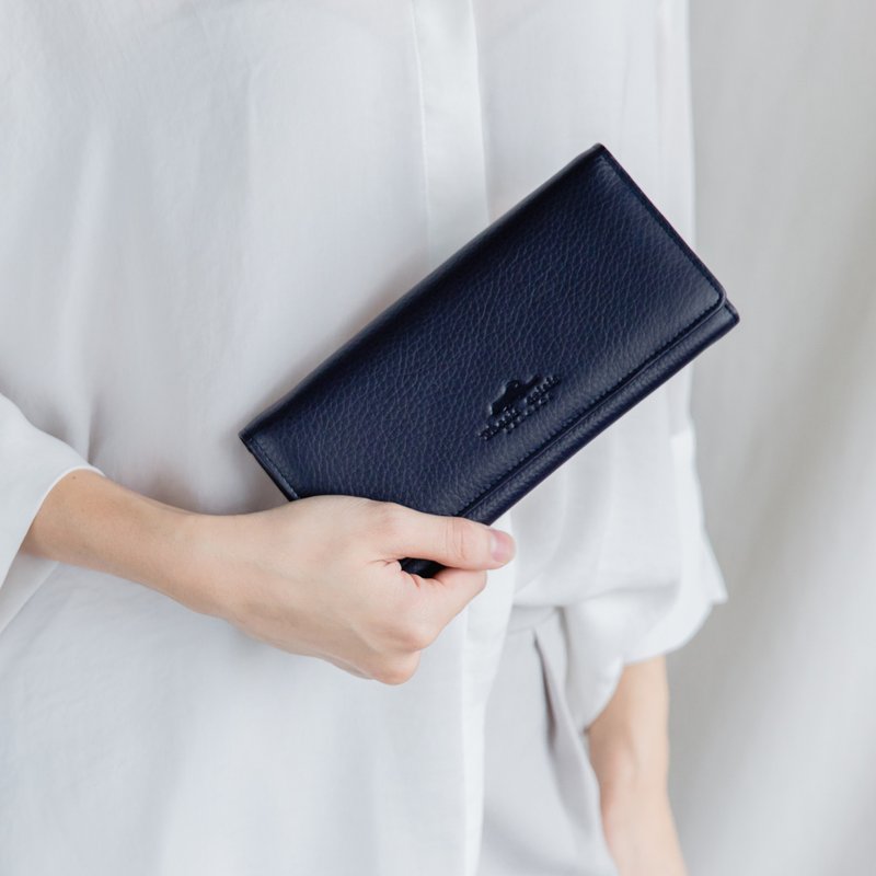 POPPY - WOMAN LONG LEATHER WALLET-DARK BLUE/NAVY - 皮夹/钱包 - 真皮 蓝色