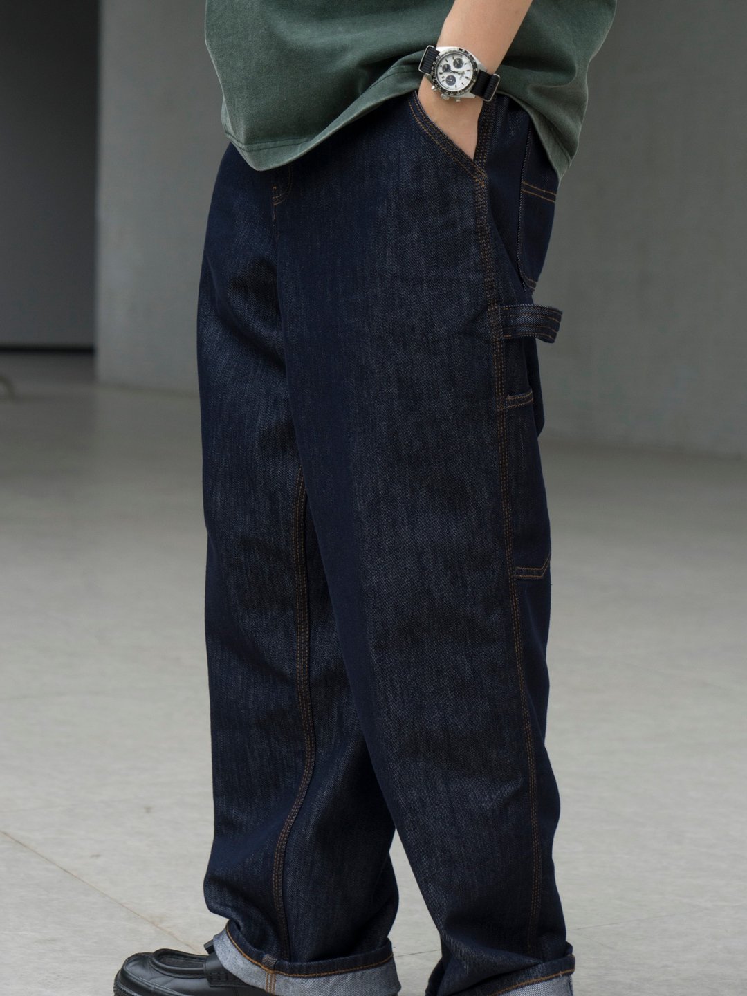 Denim Pants 日系潮流洗水工裝牛仔褲 經典多袋設計直筒寬鬆長褲 - 男士长裤 - 棉 蓝色