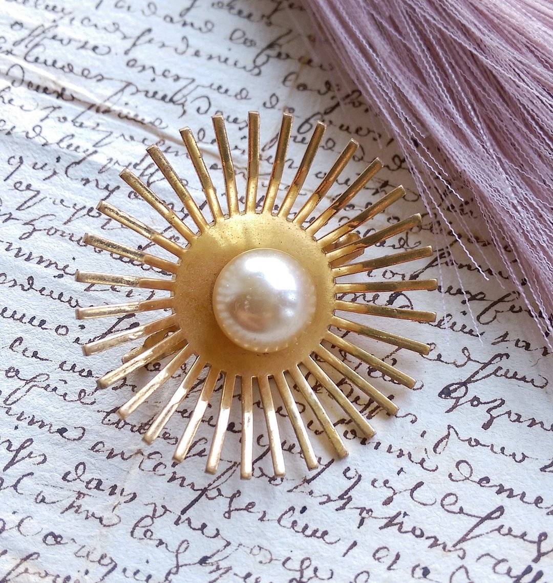 Vintage Jewelry 西洋古董饰品 立体 仿珠花 放射 普普 别针 - 徽章/别针 - 其他金属 金色