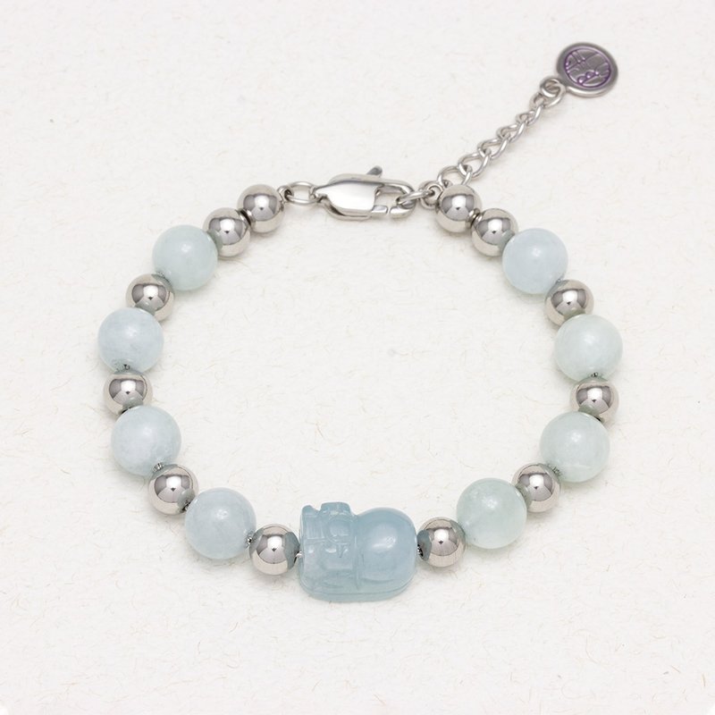 【招财貔貅】海蓝宝不锈钢手链 - 手链/手环 - 水晶 银色