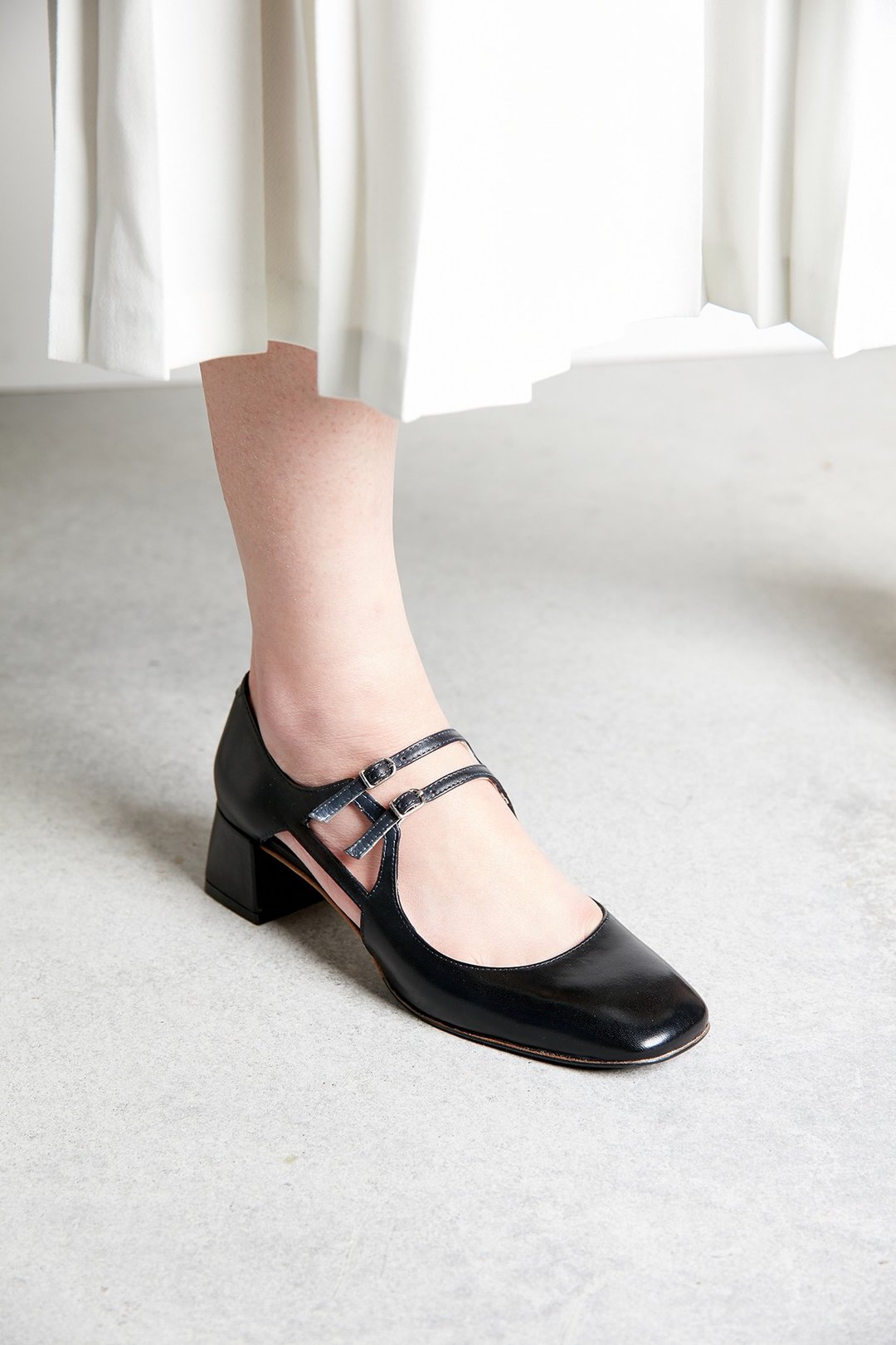 HTHREE 4.6方头玛莉珍跟鞋/ 黑/ Square Toe Mary Jane Heels - 高跟鞋 - 真皮 黑色