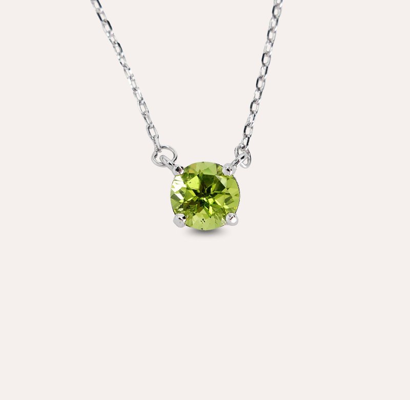 安珠 橄榄石 绿色 圆形 6mm 项链 经典系列 Round N 宝石银饰 AND - 项链 - 银 绿色