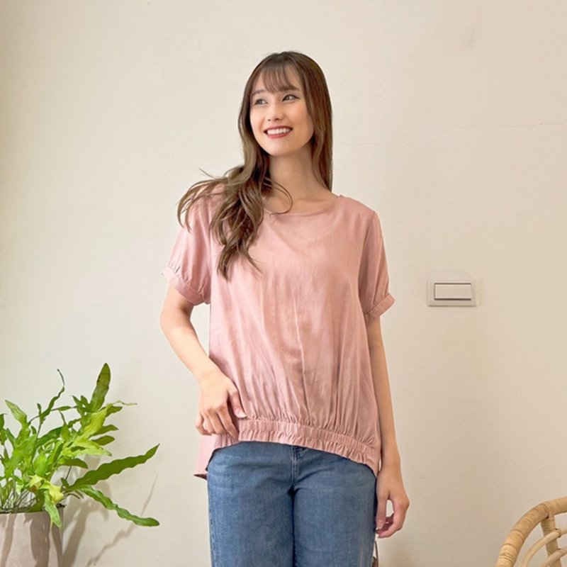 Hana Mokuba 简约圆领松紧下摆上衣 - 女装上衣 - 其他材质 