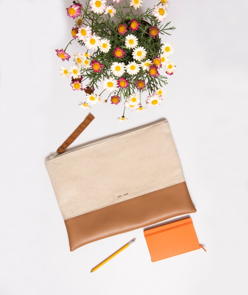 香港制造/设计师原创/纯素皮革/电脑袋/笔电包/文件包/15-16寸 - 电脑包 - 棉．麻 橘色