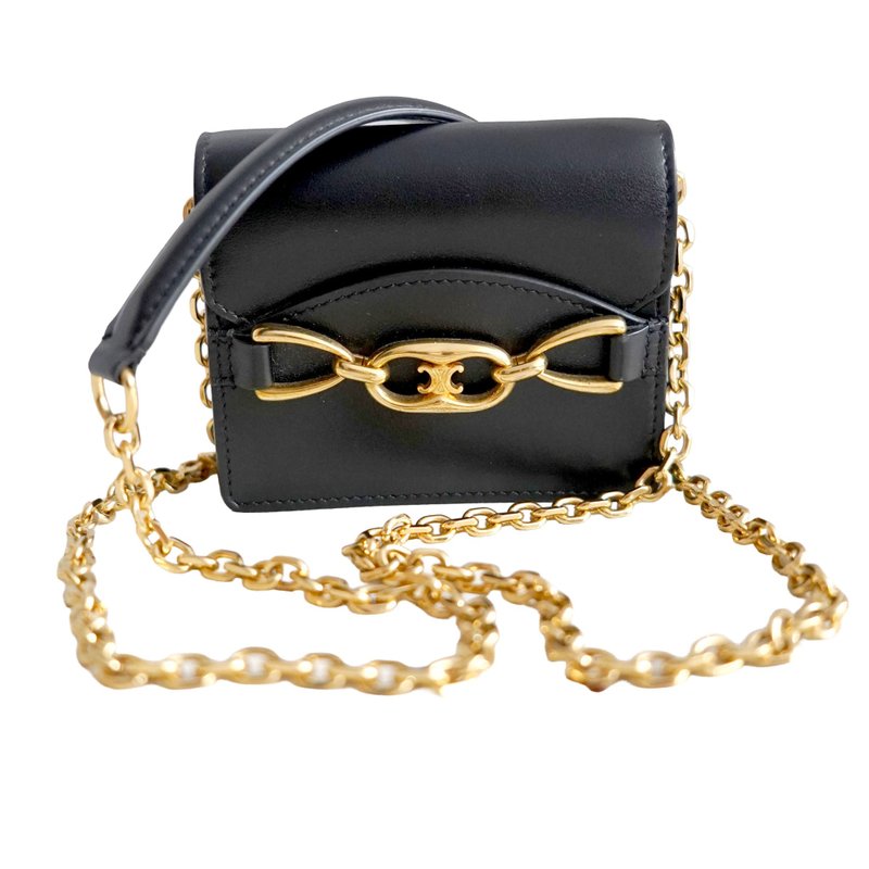 全新CELINE真皮迷你LOGO小废包卡片套卡包包零钱单边袋斜孭袋手袋 - 零钱包 - 真皮 黑色