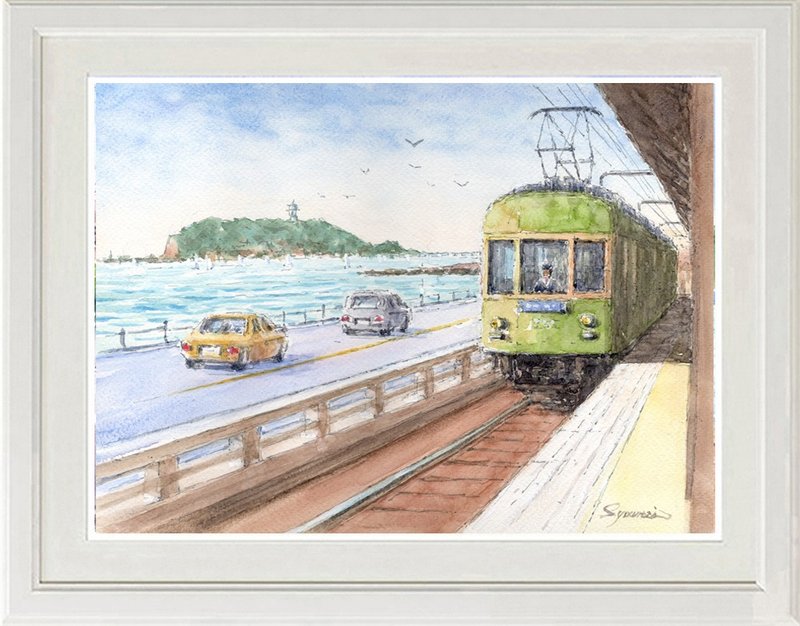 订制绘制 江之电 镰仓高校前站月台 10 - 海报/装饰画/版画 - 纸 蓝色