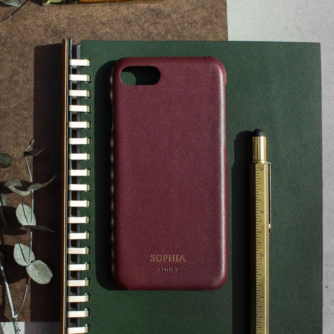 可刻字iPhone 7/8 4.7寸真皮防泼水手机壳-酒红 - 手机壳/手机套 - 真皮 红色